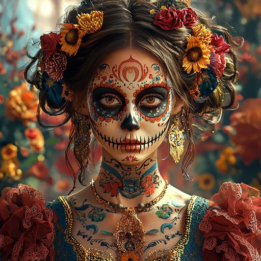 Ультрареалистичный плакат для вечеринки в честь Хэллоуина Dia de los Muertos.