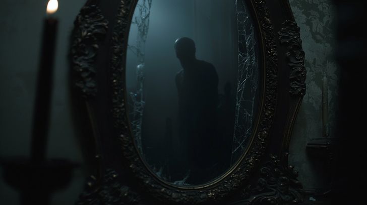 Haunting Victorian Mirror with Ghostly Reflection