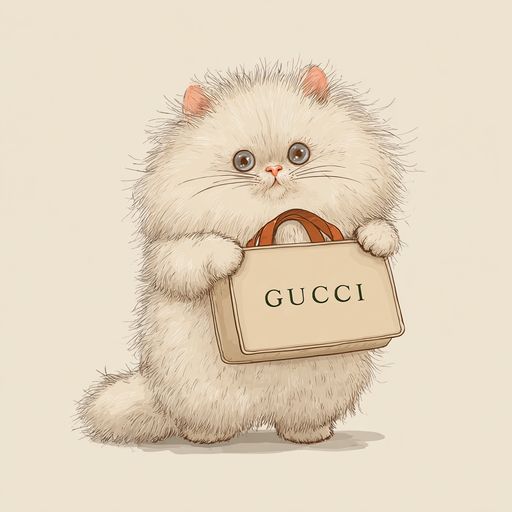 Пушистый мультяшный кот с сумкой Gucci
