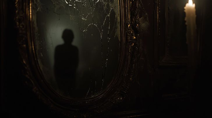 Haunting Victorian Mirror with Ghostly Reflection