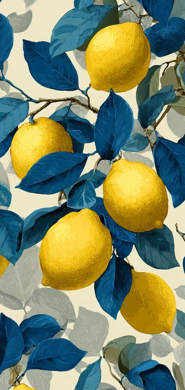 Lemon and Blue Leaves Illustration