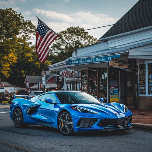 Chevrolet Corvette 2024 года в маленьком американском городке.